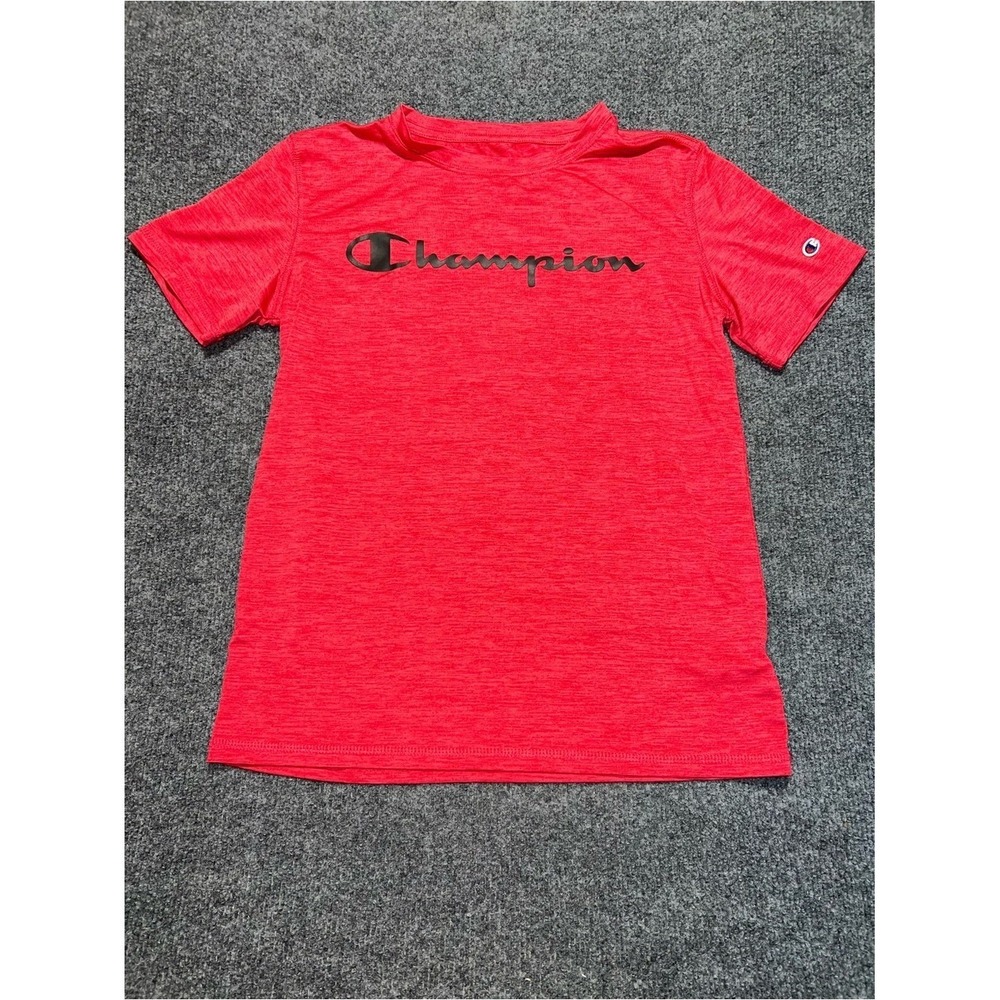 Champion Kids Red Heather Logo Tee Short Sleeve Sporty Shirt Size M 10/12